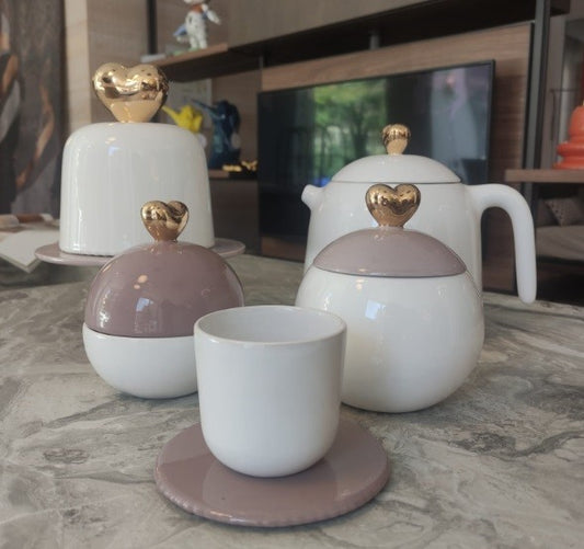 SERVIZIO MR E MRS LOVE(TEIERA+TAZZA+ZUCCHERIERA+CONFETTIERA