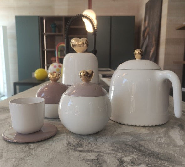 SERVIZIO MR E MRS LOVE(TEIERA+TAZZA+ZUCCHERIERA+CONFETTIERA